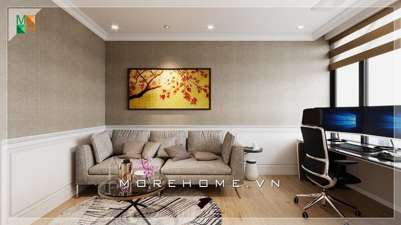 Mẫu tranh canvas họa tiết màu sắc nổi bật góp phần làm cho căn phòng làm việc trở nên thú vị và sống động hơn.